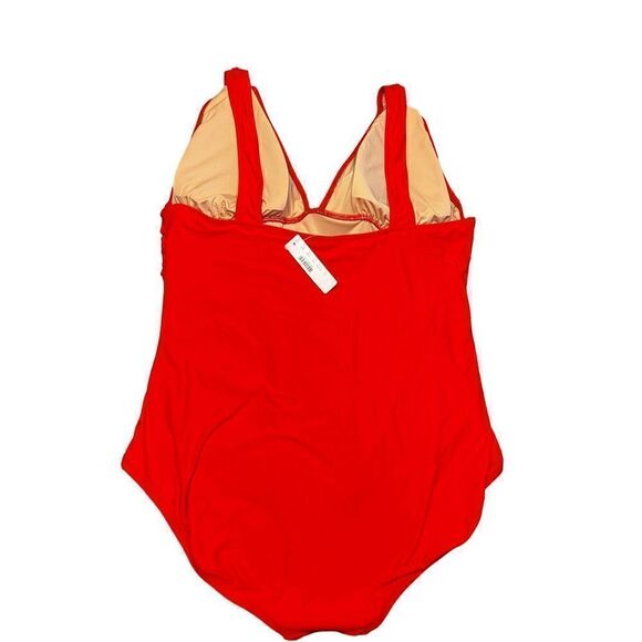 J crew ruched femme plus size 20 one piece red B6819 swimsuit plunging v neck - Picture 3 of 8